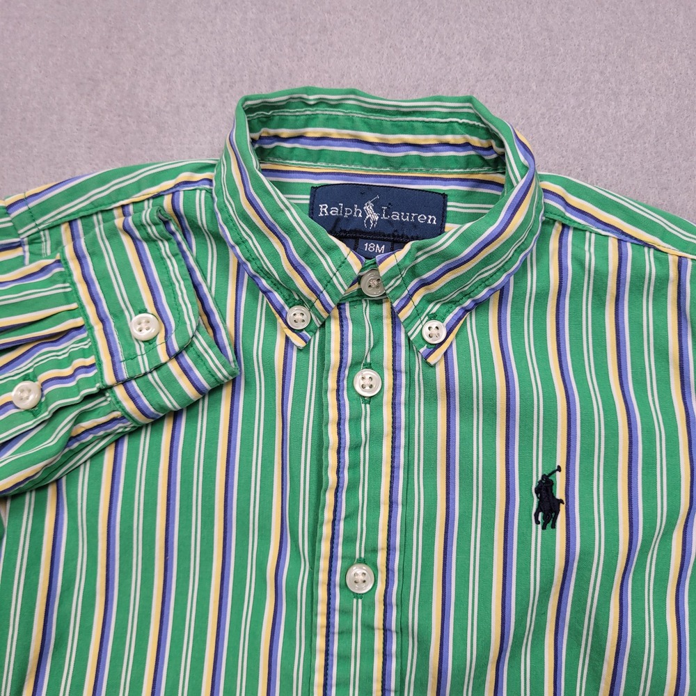 Ralph Lauren Green Striped Long Sleeve Button Down Shirt 18M 320148116